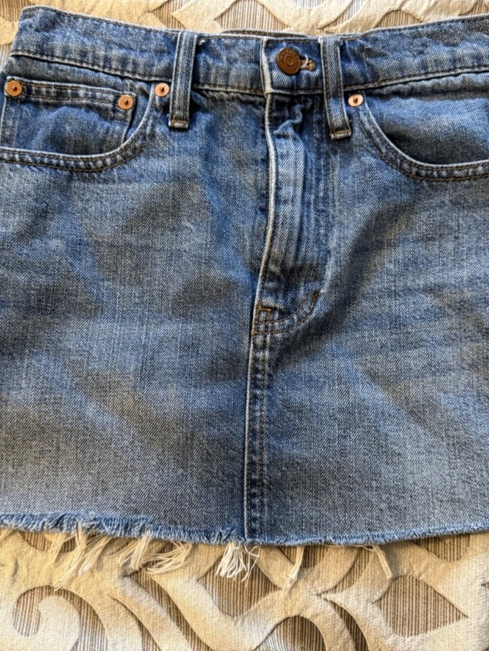 Madewell Rigid Denim A-Line Mini Skirt Blue Classic Boho Frayed Raw Hem Size 25